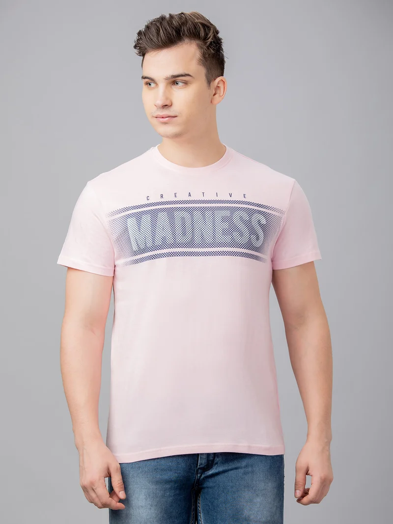 globus Globus Men Pink Printed Cotton Round Neck Regular Fit T-shirt